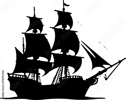 "Silhouette of a Classic Sailing Ship"