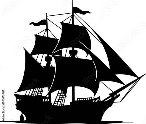 "Silhouette of a Classic Sailing Ship"