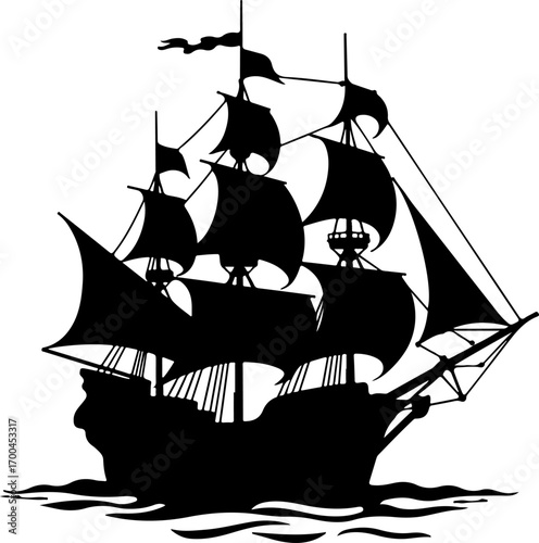 "Silhouette of a Classic Sailing Ship"