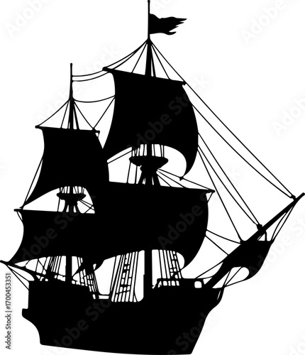 "Silhouette of a Classic Sailing Ship"