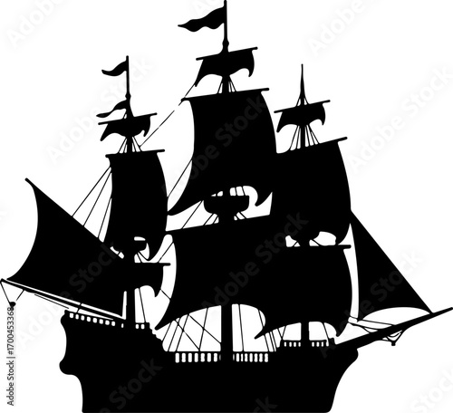 "Silhouette of a Classic Sailing Ship"