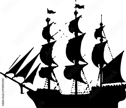 "Silhouette of a Classic Sailing Ship"