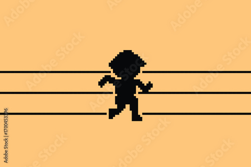 Pixel cartoon clank background exercise cute run 8bit character man run running jog cardio lifestyle decoration life style 8 bit male boy jog marathon exercise game vector.