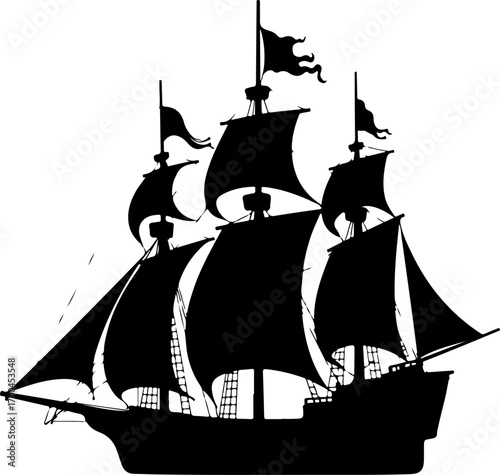 Silhouette of a Classic Sailing Ship"