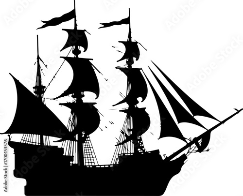 Silhouette of a Classic Sailing Ship"