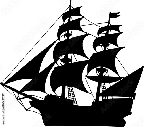 Silhouette of a Classic Sailing Ship"