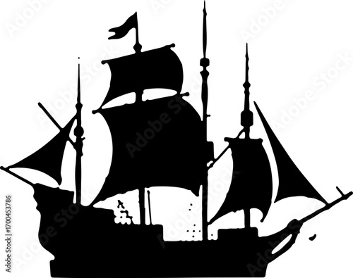 Silhouette of a Classic Sailing Ship"