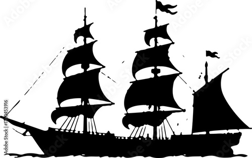 Silhouette of a Classic Sailing Ship"
