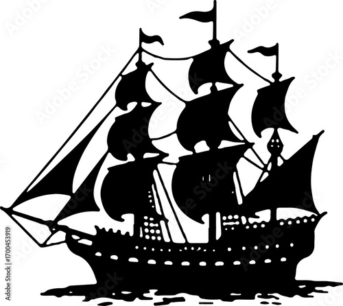 Silhouette of a Classic Sailing Ship"