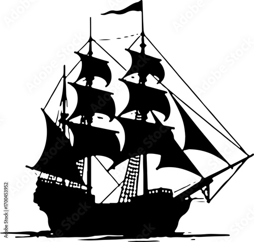 Silhouette of a Classic Sailing Ship"