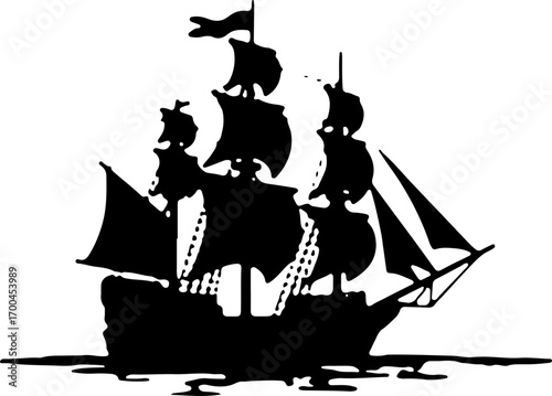 Silhouette of a Classic Sailing Ship"