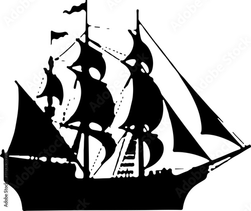 Silhouette of a Classic Sailing Ship"