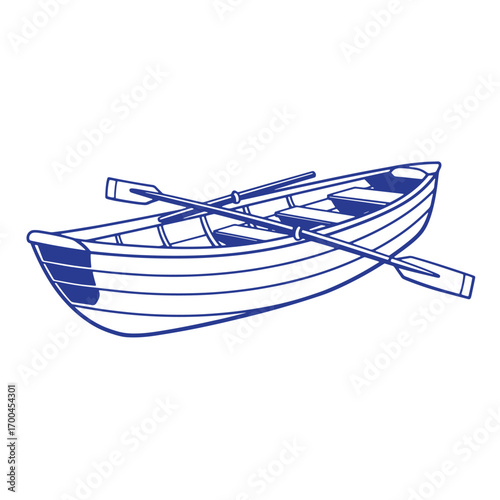 Simple blue boat vector illustration with two oars for watersports or recreation