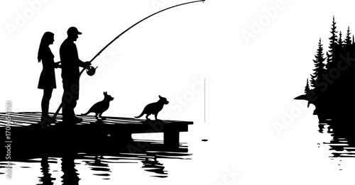 "Silhouette of Fisherman Catching a Jumping Fish"