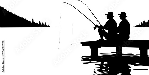 "Silhouette of Fisherman Catching a Jumping Fish"