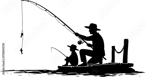 "Silhouette of Fisherman Catching a Jumping Fish"