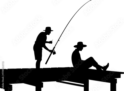 "Silhouette of Fisherman Catching a Jumping Fish"