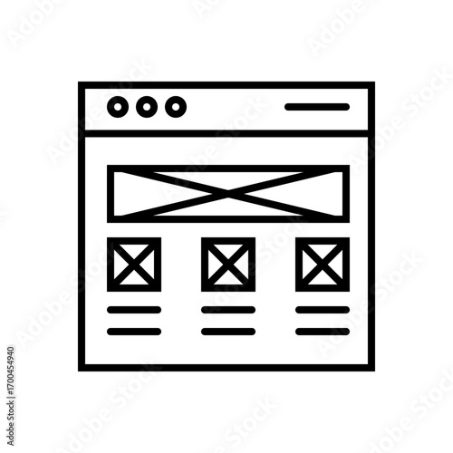 Simple website wireframe design, showcasing basic layout elements and content blocks, symbolizing wireframe