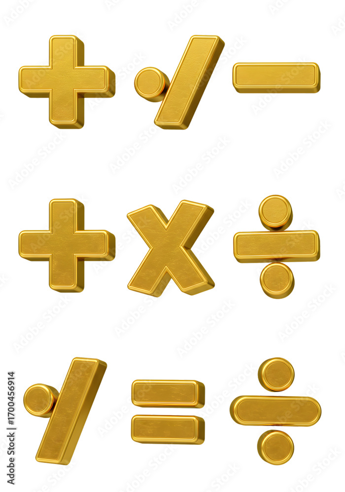 Fototapeta premium Golden Mathematical Symbols Illustration Isolated on Transparent Background