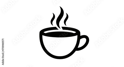 Stylized Coffee Cup Vector Illustration with Rising Steam - Black and White Graphic Design