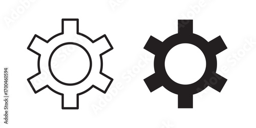 Settings icon. Cogwheel icon set. Line and glyph gearwheel sign. Outline cogwheel mechanism symbol. Vector illustration with stroke and fill on a white background.