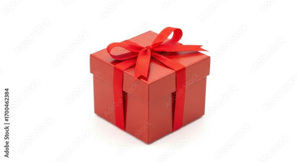 Obraz premium Red Gift Box with Ribbon and Bow on White Background for Celebration or Holiday
