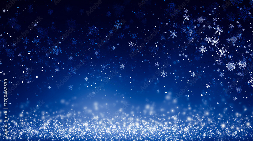 Obraz premium 下部に輝く粒子と雪が舞うブルー冬背景