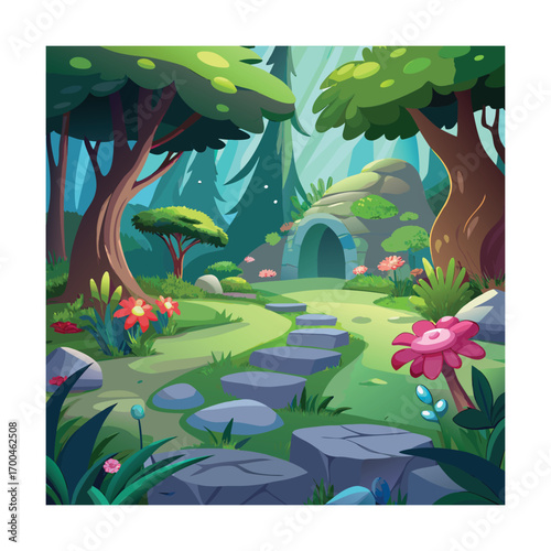 Cartoon Enchanted Glade with Soft Grass Illustration