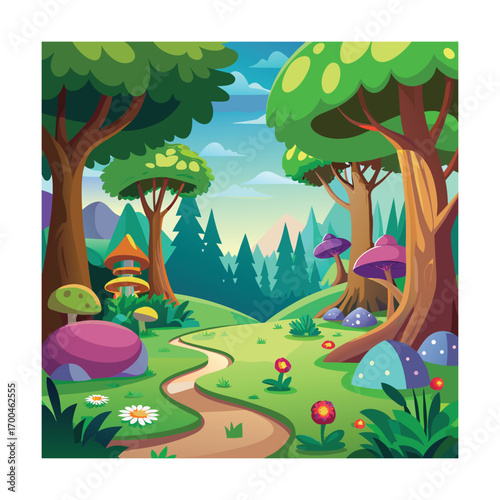 Cartoon Fairytale Forest Clearing Drawing