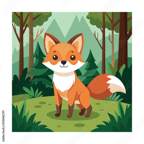Cartoon Fox in Forest Clearing Artwork