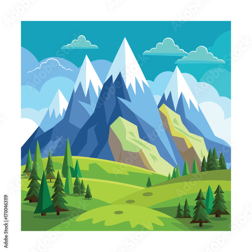 Cartoon Mountains Behind Green Valley