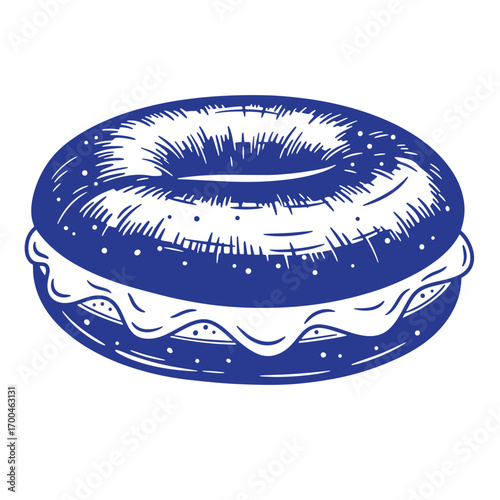 Vector illustration of a bagel filled with cream cheese in vintage style