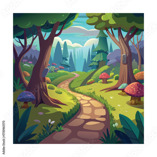 Cartoon Narrow Trail in Fantasy Glade