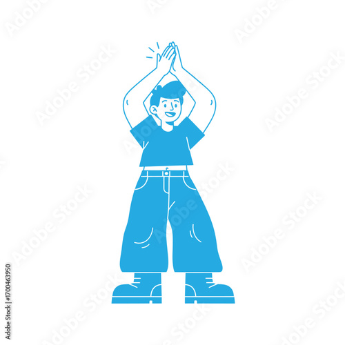 Young man in casual clothes clapping hands isolated on white background