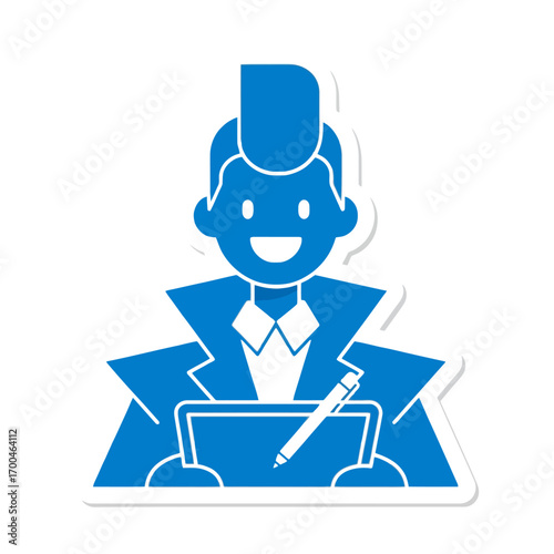 Illustration of happy cartoon man with tablet and stylus