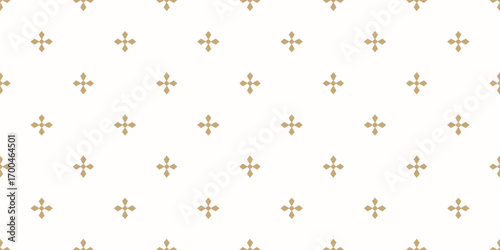 Wallpaper Mural Simple abstract seamless pattern in gothic style. Gold and white vector texture with small flower silhouettes, crosses. Luxury minimal floral geometric background. Gold and white repeating geo design Torontodigital.ca