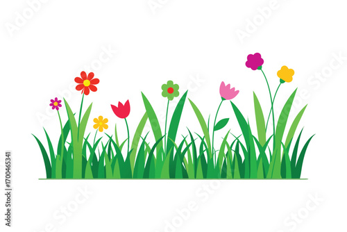 Fresh Green Grass Border with Colorful Wildflowers