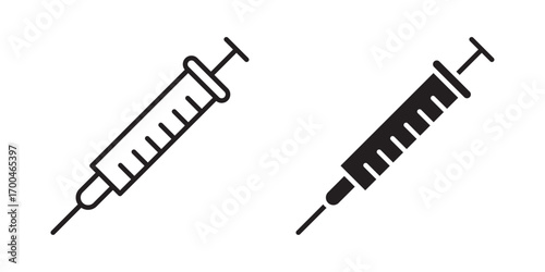 Syringe icon . Vector illustration with stroke and fill on a white background.