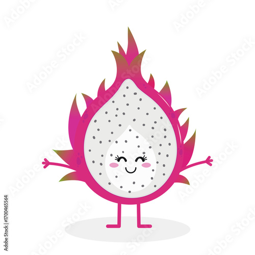 Cute character in cartoon style. Dragonfruit. Vector illustration.