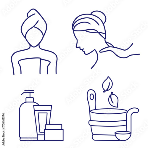 Vector graphic. Editable stroke size. Icons in flat, contour, outline, thin and linear design. Spa treatments. Simple isolated icon. Concept illustration. Sign, symbol, element. Eps 10. 
