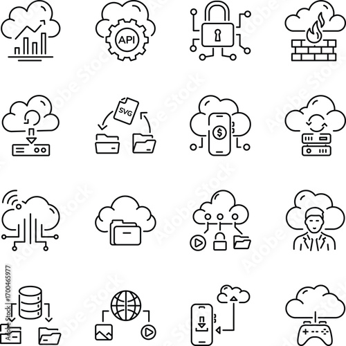 Pack of Cloud and Innovation Line Style Icons 