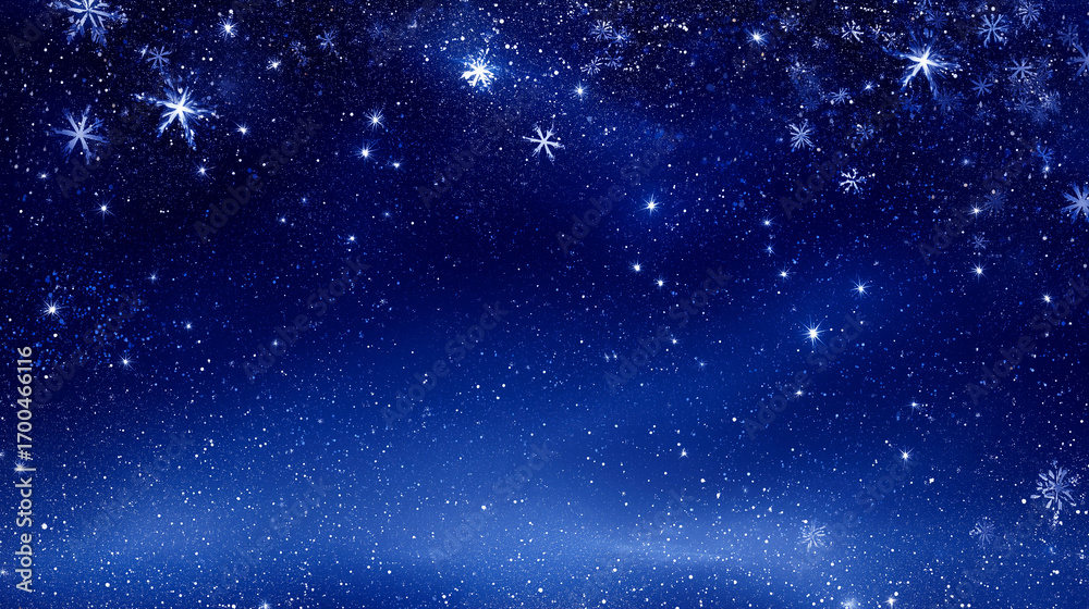 Obraz premium 星座のように散りばめられた雪の結晶と星屑の冬夜空背景