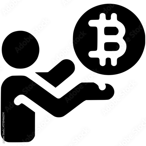 Bitcoin Concept: An abstract illustration of a person interacting with a Bitcoin, showcasing the essence of digital currency and financial exchange. 