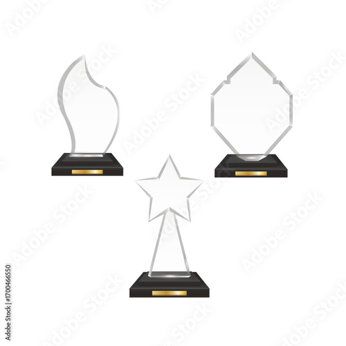 Realistic blank acrylic glass trophy, symbol of success and achievement.