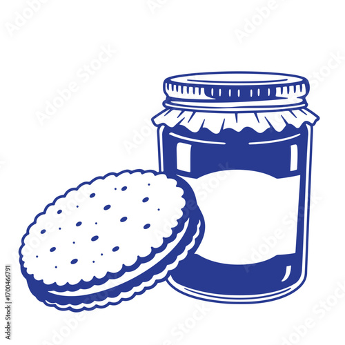 Vector illustration of a cookie and a jar of jelly isolated on white background