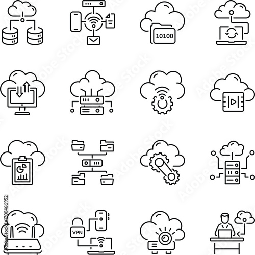 Pack of Cloud and Computing Line Style Icons 

