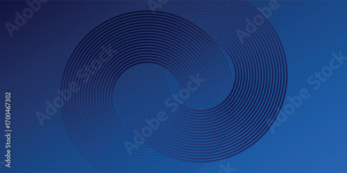 Abstract blue glowing geometric lines on dark blue background. Modern shiny blue circle lines pattern modern background
