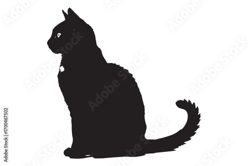 Silhouette of a sleek black cat isolated on white background, showcasing its elegant posture and mysterious allure in a captivating monochrome image vector illustration