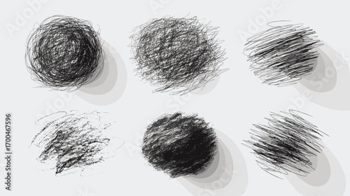 Abstract Black Scribbles with Shadows
