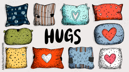 Colorful Hand-Drawn Pillows and Cushions Collection